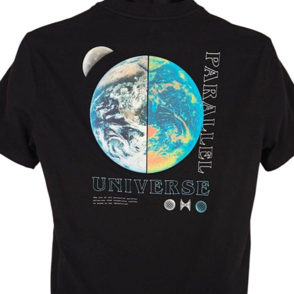 Parallel Universe T Shirt Mens Size Small Black Planet Multiverse Earth Globe